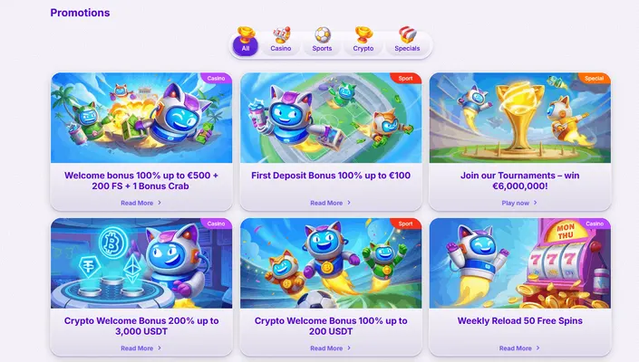 Captura de pantalla del bono y giros gratis de Robocat Casino